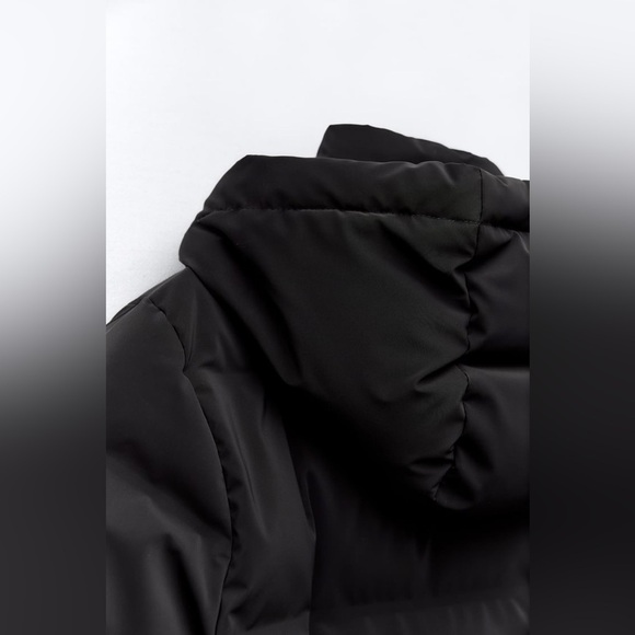 NWT Zara Black Quilted Windproof Jacket with Hood. Size L. - Picture 8 of 16
